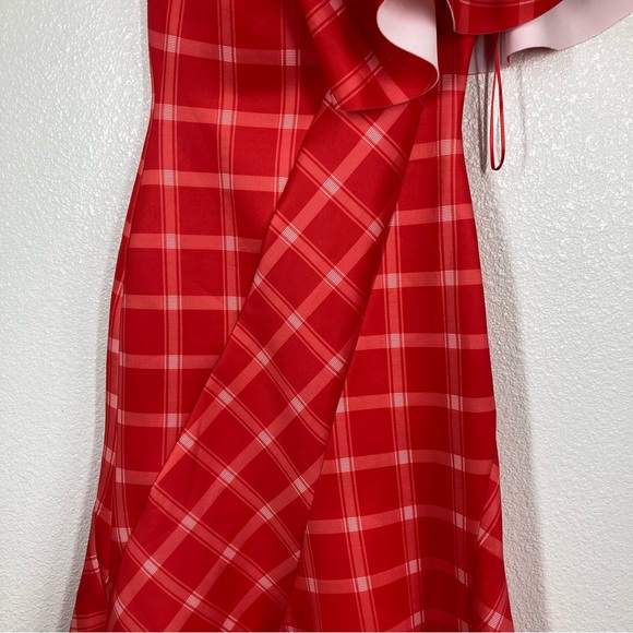 Asos peanut Girls One Shoulder Plaid Midi Dress Size 2 Red shawl Sleeve NWT - Picture 15 of 16
